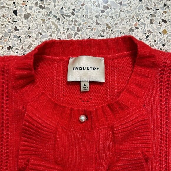 INDUSTRY red pearl sweater cardigan worn once  large L - Picture 2 of 8